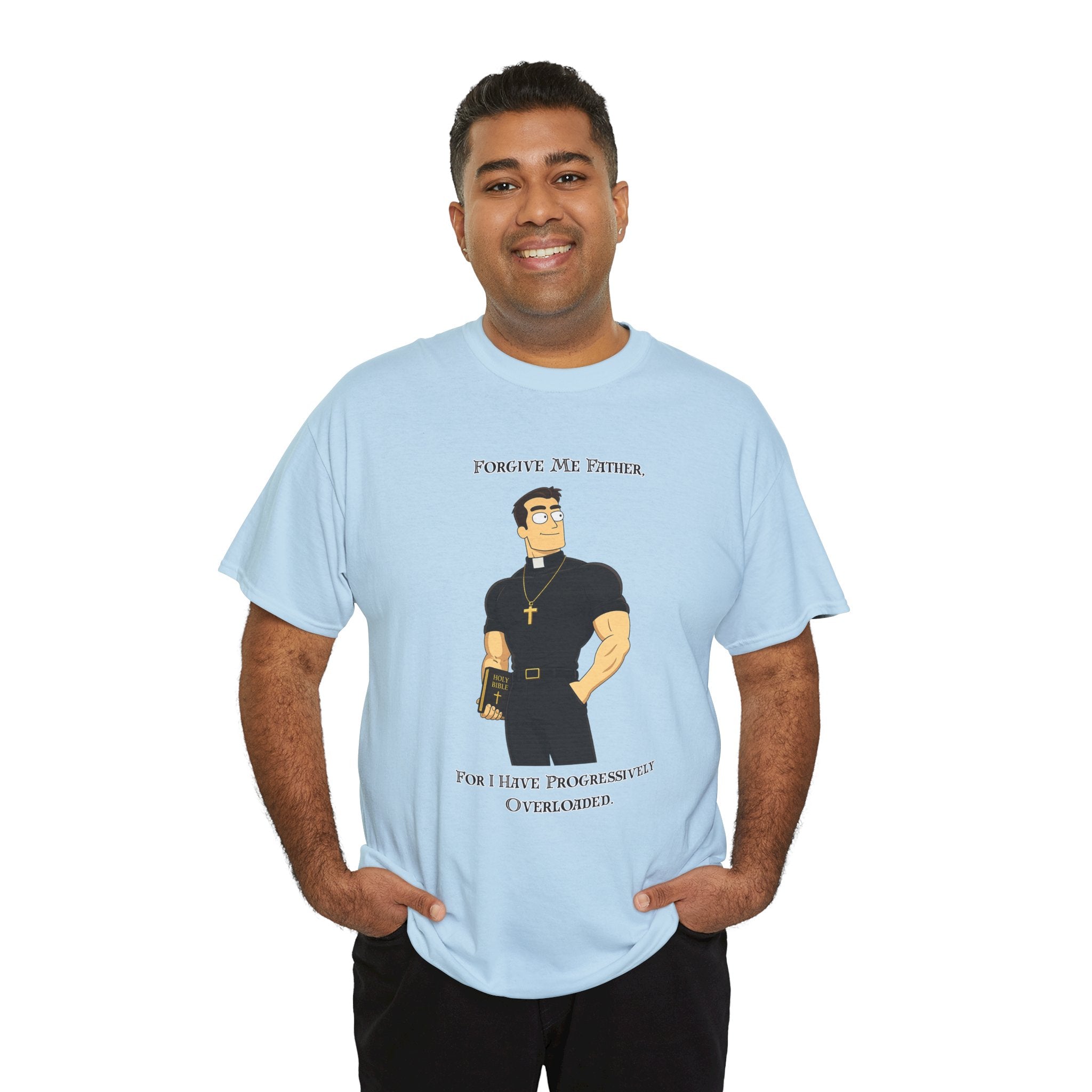 T-Shirt — "Forgive Me Father, For I Have Procrastinated" Funny Priest Cartoon Tee