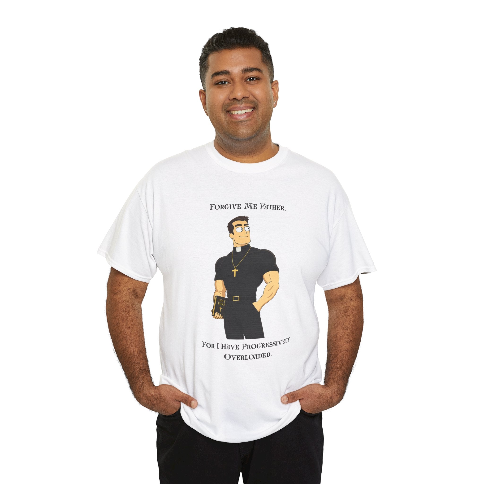 T-Shirt — "Forgive Me Father, For I Have Procrastinated" Funny Priest Cartoon Tee