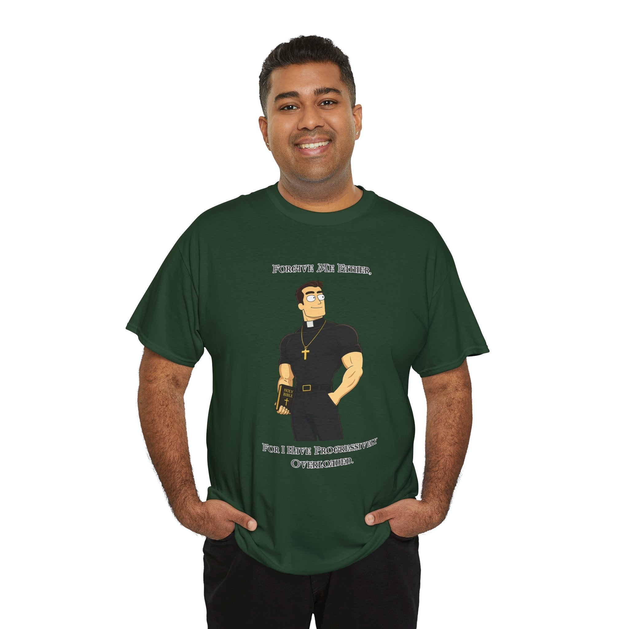 T-Shirt — "Forgive Me Father, For I Have Procrastinated" Funny Priest Cartoon Tee