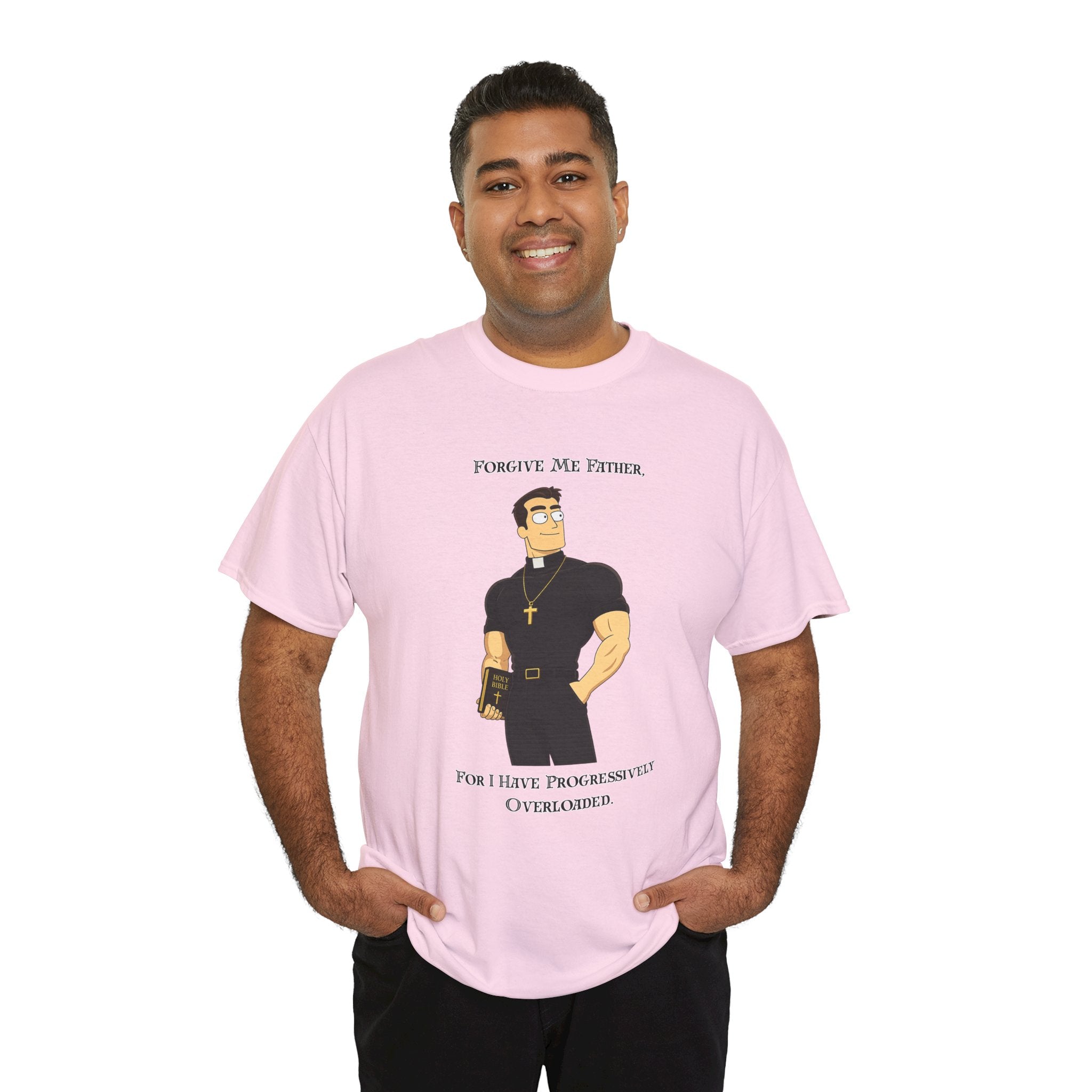 T-Shirt — "Forgive Me Father, For I Have Procrastinated" Funny Priest Cartoon Tee