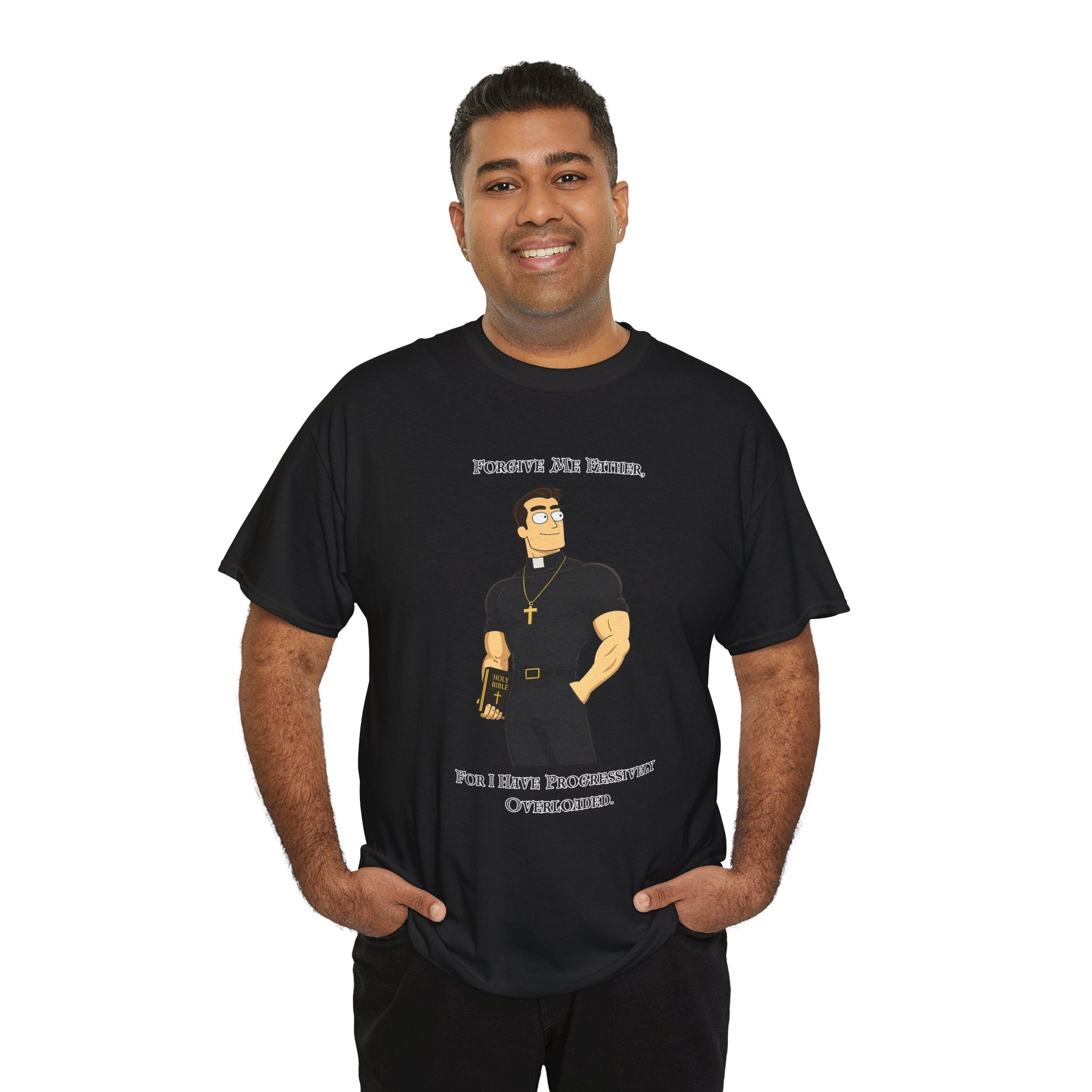 T-Shirt — "Forgive Me Father, For I Have Procrastinated" Funny Priest Cartoon Tee